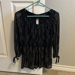 Sara Michelle Black Blouse with Metallic Stripes